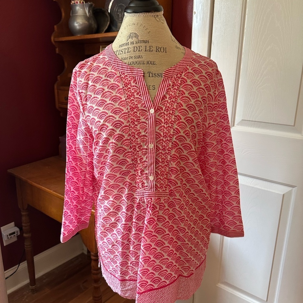 Talbots Pink and White Patterned Top